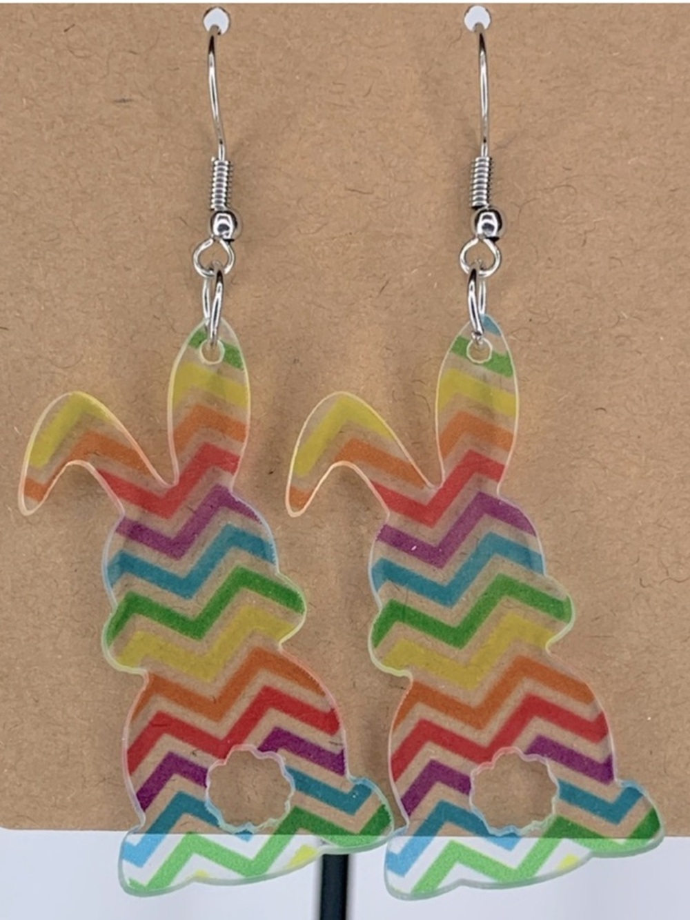 Fashion Jewelry Rainbow Chevron Bunny Easter Earrings 2D Acrylic Cartoon